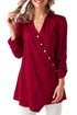 Sexy Red Roll Tab Long Sleeve Asymmetric Button Blouse